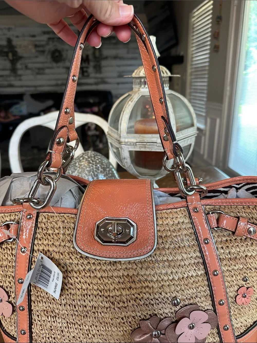 Coach Floral Embellished Straw Natalie Tote NWT - Picture 8 of 16